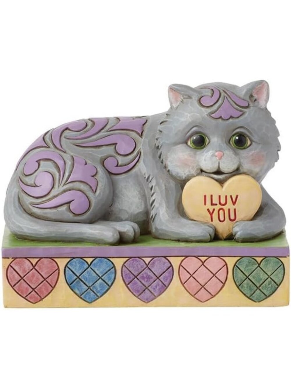 Handcrafted Cat Figurine - Sweetheart Message Heart Statue, Valentine's Day